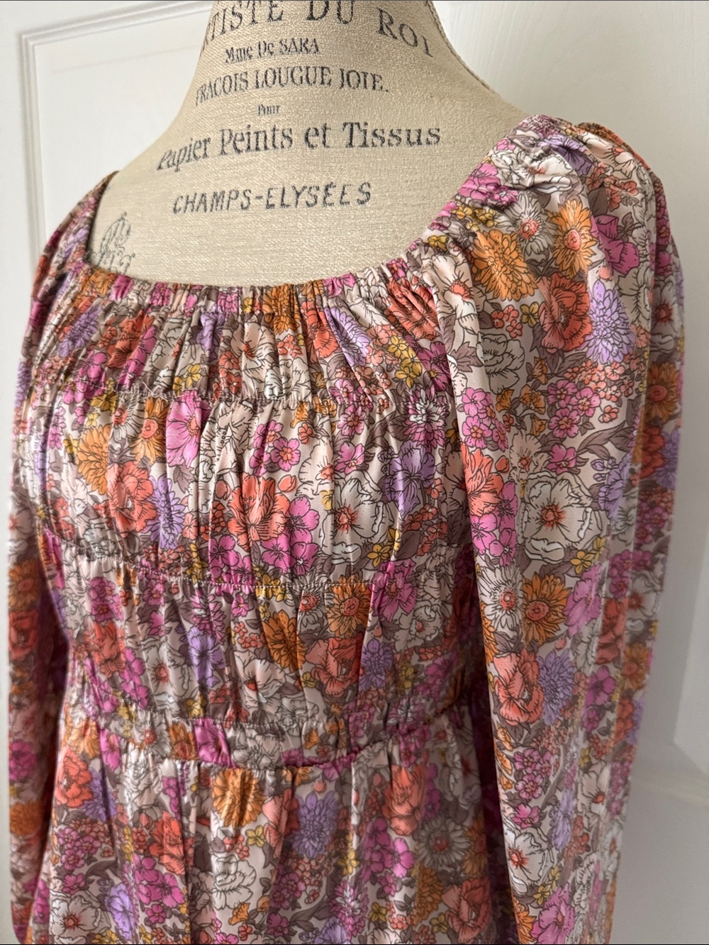 Floral Print Smocked Square-Neck Long Sleeve Romper. NWOT. Size Large.